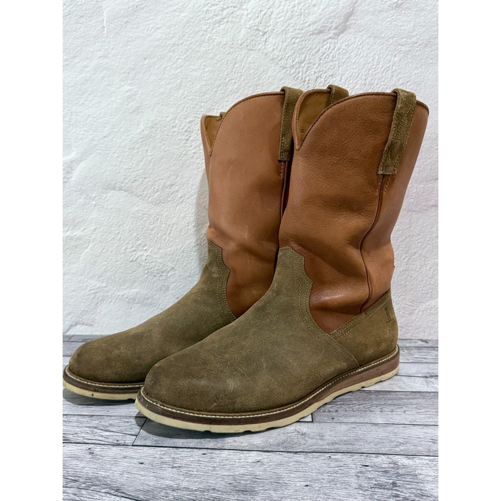Lucchese 33502 Range Boots Men 9 W Suede Leather Pull on Western Cowboy Olive